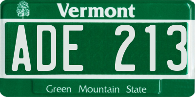 VT license plate ADE213