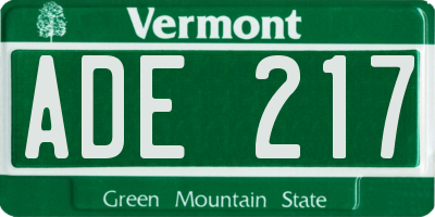 VT license plate ADE217