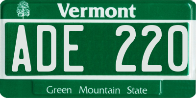 VT license plate ADE220