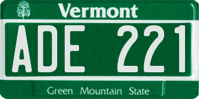 VT license plate ADE221