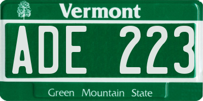 VT license plate ADE223