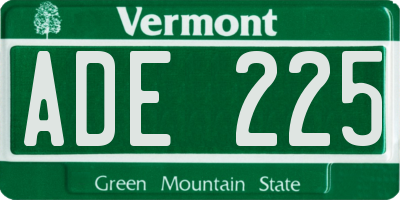 VT license plate ADE225