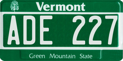 VT license plate ADE227