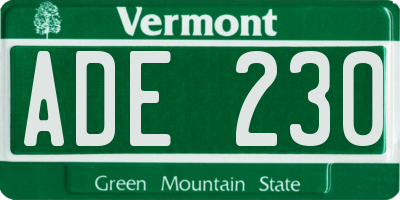 VT license plate ADE230