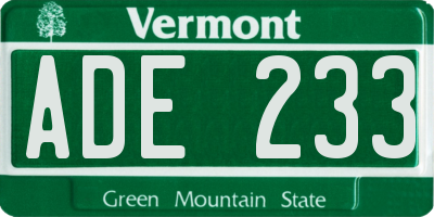 VT license plate ADE233