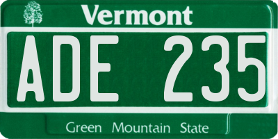 VT license plate ADE235