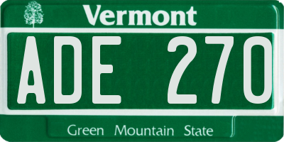 VT license plate ADE270