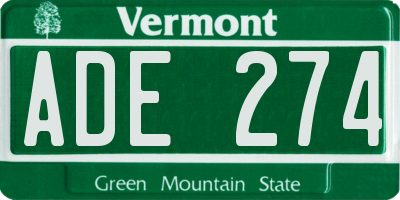 VT license plate ADE274