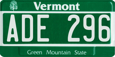 VT license plate ADE296