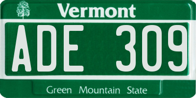 VT license plate ADE309