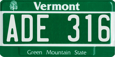 VT license plate ADE316