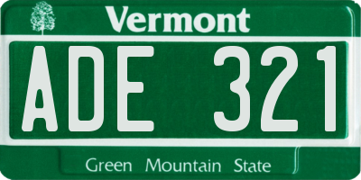 VT license plate ADE321