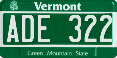 VT license plate ADE322