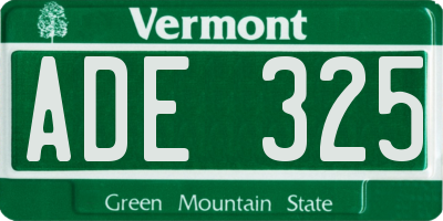 VT license plate ADE325