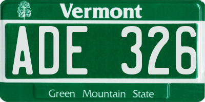 VT license plate ADE326