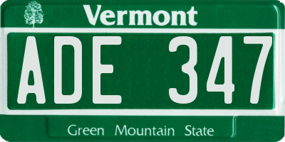 VT license plate ADE347