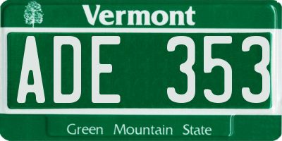 VT license plate ADE353