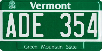 VT license plate ADE354