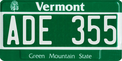 VT license plate ADE355
