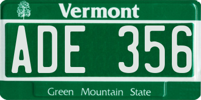 VT license plate ADE356