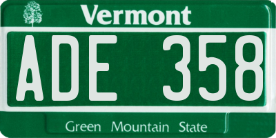 VT license plate ADE358