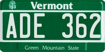 VT license plate ADE362