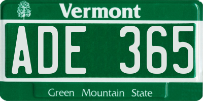 VT license plate ADE365