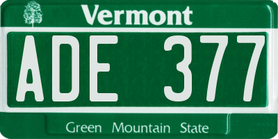 VT license plate ADE377