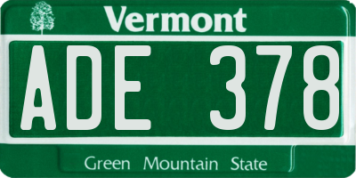 VT license plate ADE378