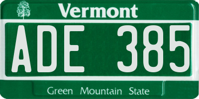 VT license plate ADE385
