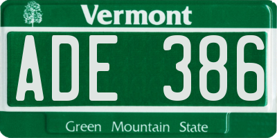 VT license plate ADE386