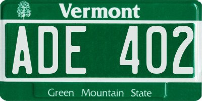 VT license plate ADE402