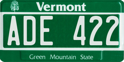 VT license plate ADE422