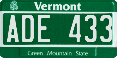VT license plate ADE433
