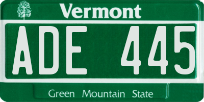 VT license plate ADE445