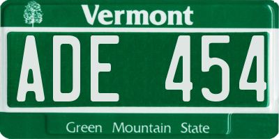 VT license plate ADE454