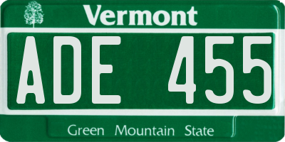 VT license plate ADE455