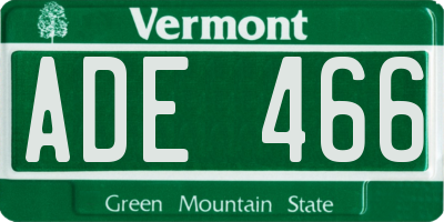 VT license plate ADE466