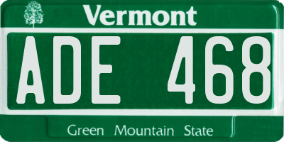 VT license plate ADE468