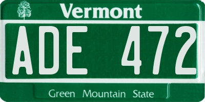 VT license plate ADE472