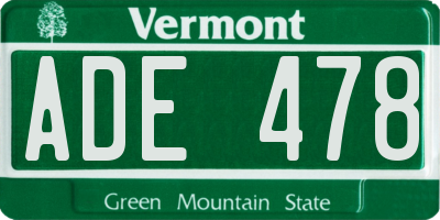 VT license plate ADE478