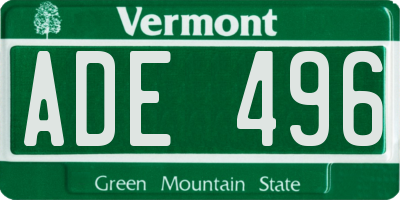 VT license plate ADE496