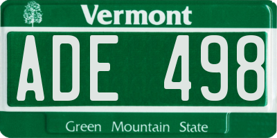VT license plate ADE498