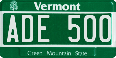 VT license plate ADE500