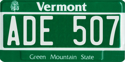 VT license plate ADE507