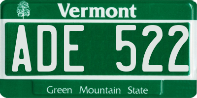 VT license plate ADE522