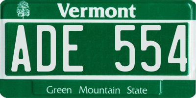 VT license plate ADE554