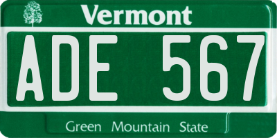VT license plate ADE567