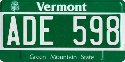 VT license plate ADE598