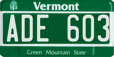 VT license plate ADE603